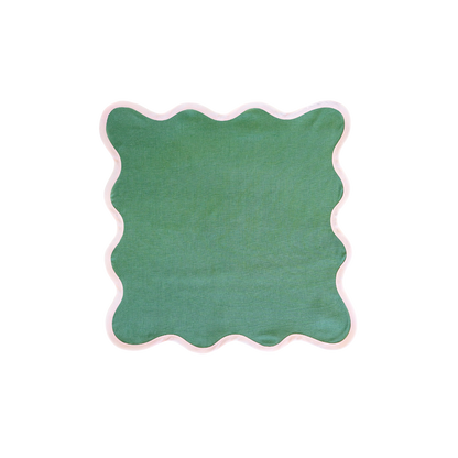 Scalloped Napkin in Pine Green With Peony Set of 4