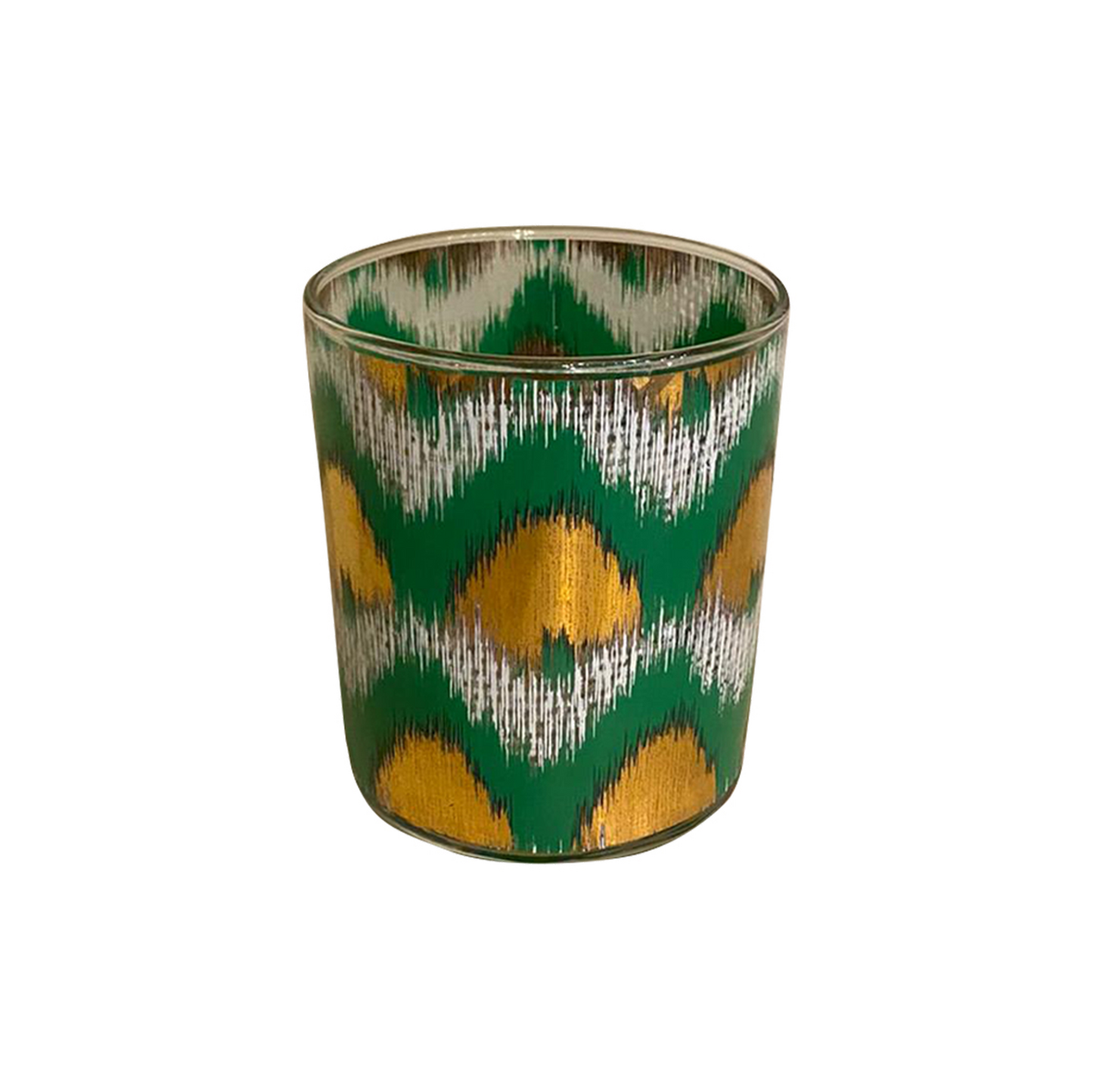 Ikat Decorative Glasses (Green and Gold Ikat) Set of 4