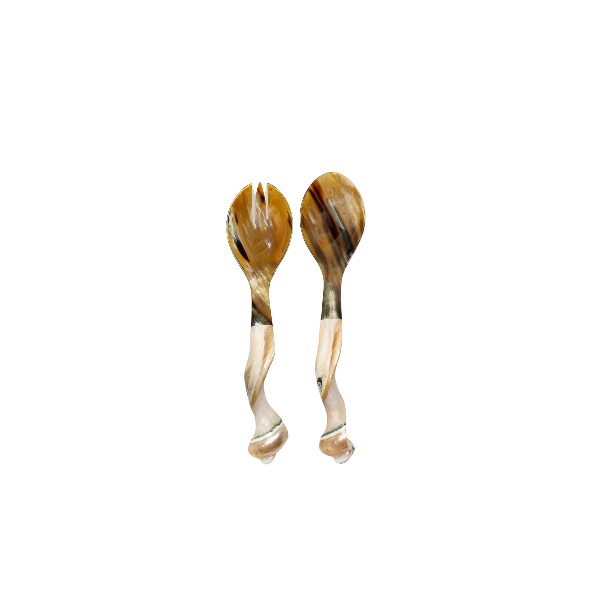 Handcrafted Seychelles Servers made from natural horn and seashells, 9.5" in length. Each piece is unique and designed for stylish serving. Hand wash recommended.