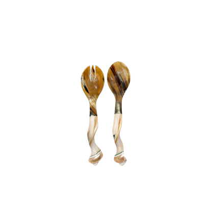 Handcrafted Seychelles Servers made from natural horn and seashells, 9.5" in length. Each piece is unique and designed for stylish serving. Hand wash recommended.