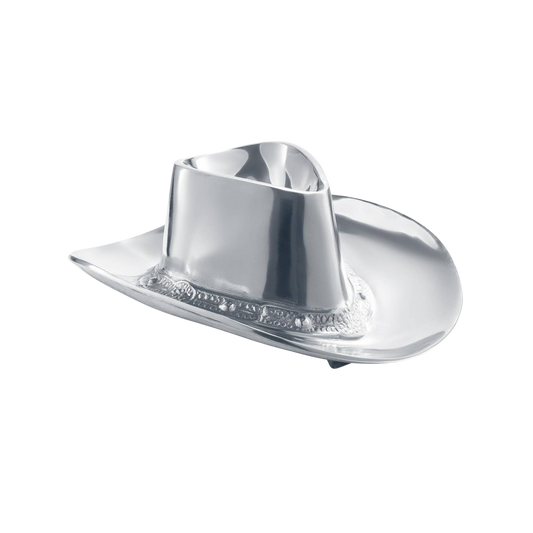Silver Brass Western Cowboy Hat Chip & Dip Bowl