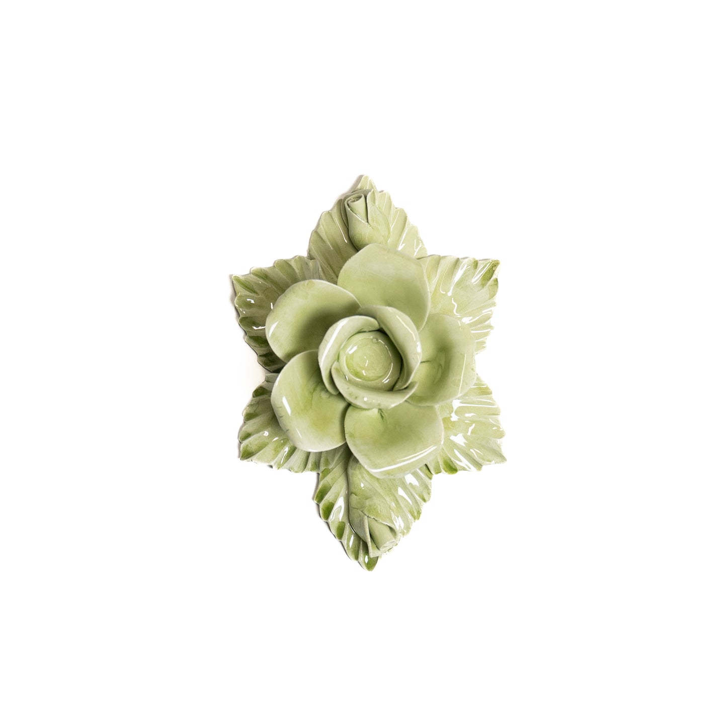 Single Rose Candle Holder Green