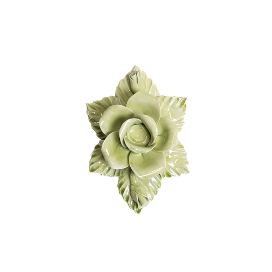 Single Rose Candle Holder Green