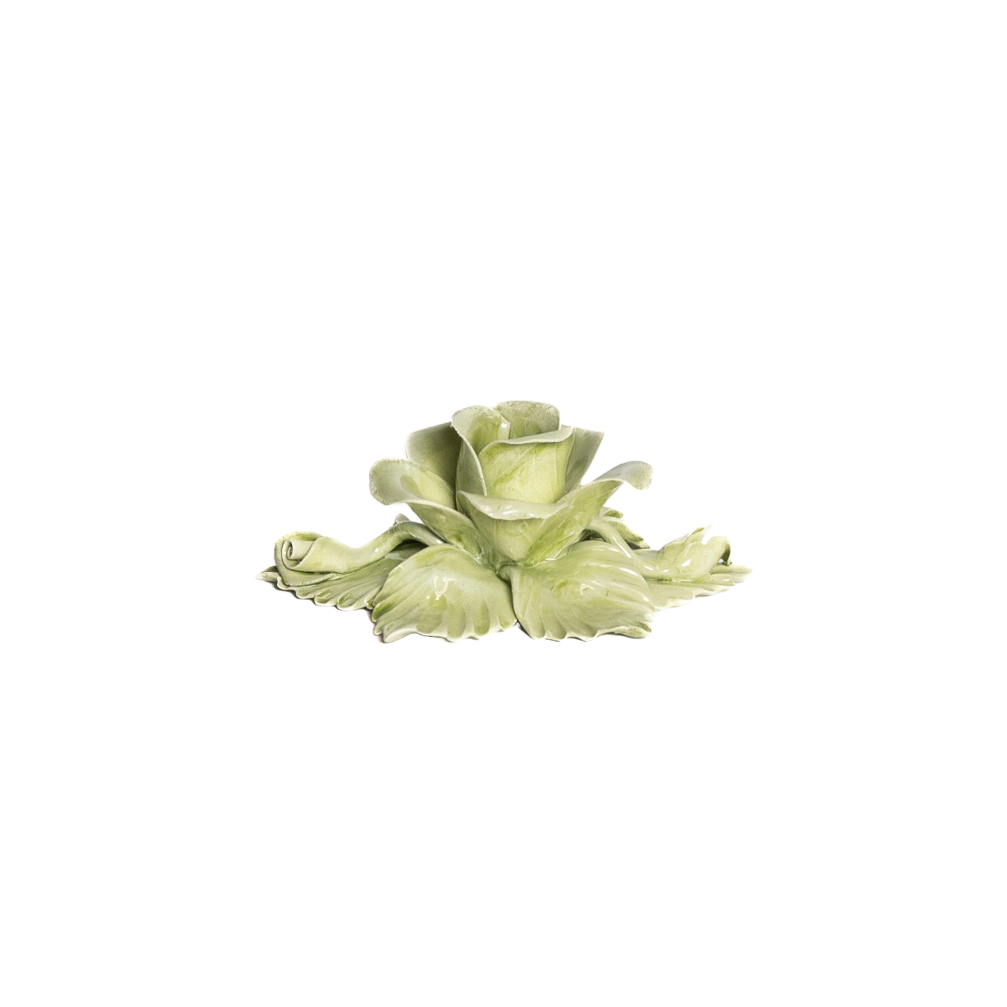 Single Rose Candle Holder Green