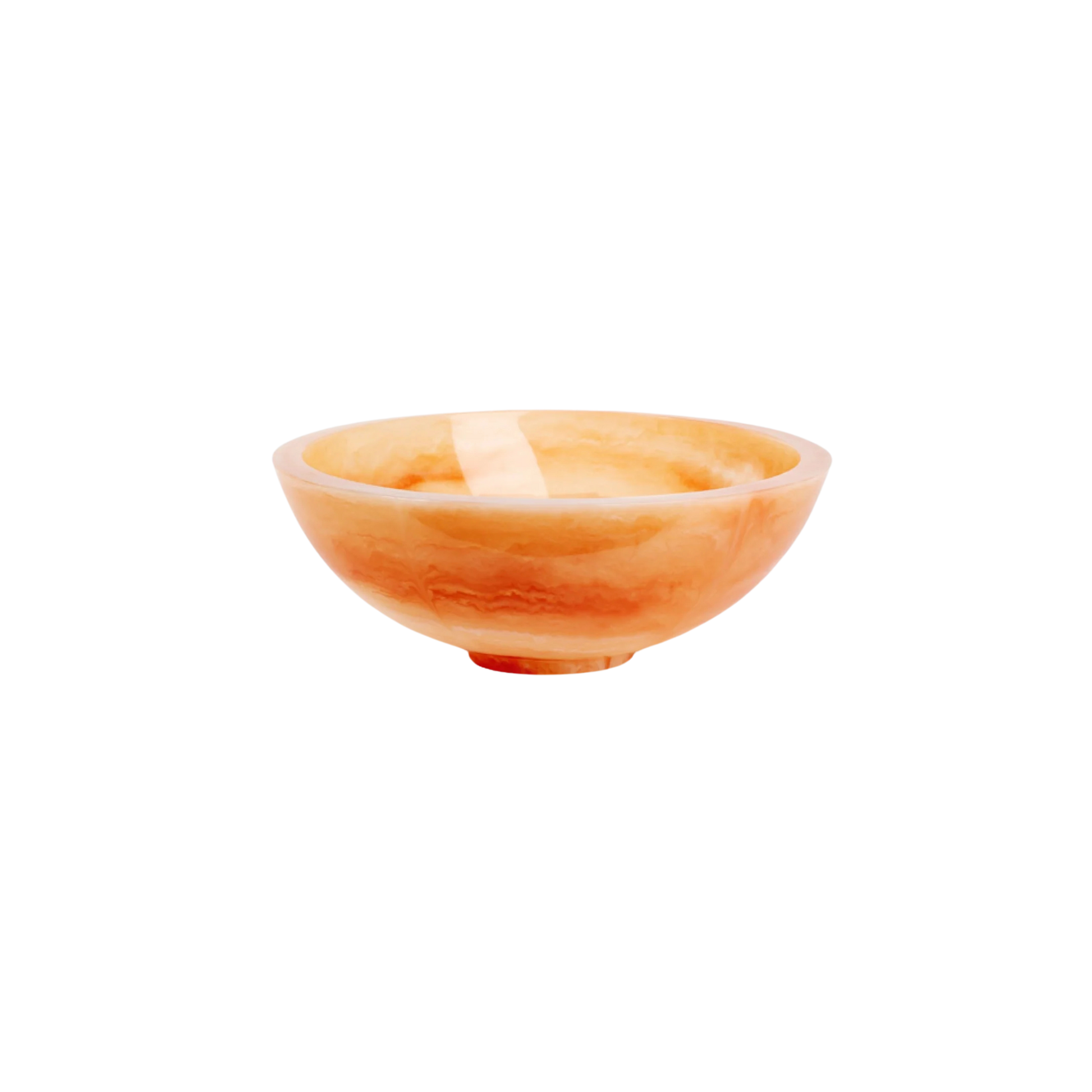 Sorrento Bowl in Makati Coral, crafted from colorful marbleized resin with a translucent design, measuring 16" in diameter and 5 1/2" deep, adding elegance to any space.