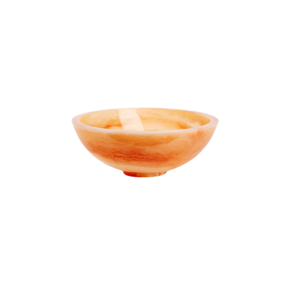 Sorrento Bowl in Makati Coral, crafted from colorful marbleized resin with a translucent design, measuring 16" in diameter and 5 1/2" deep, adding elegance to any space.