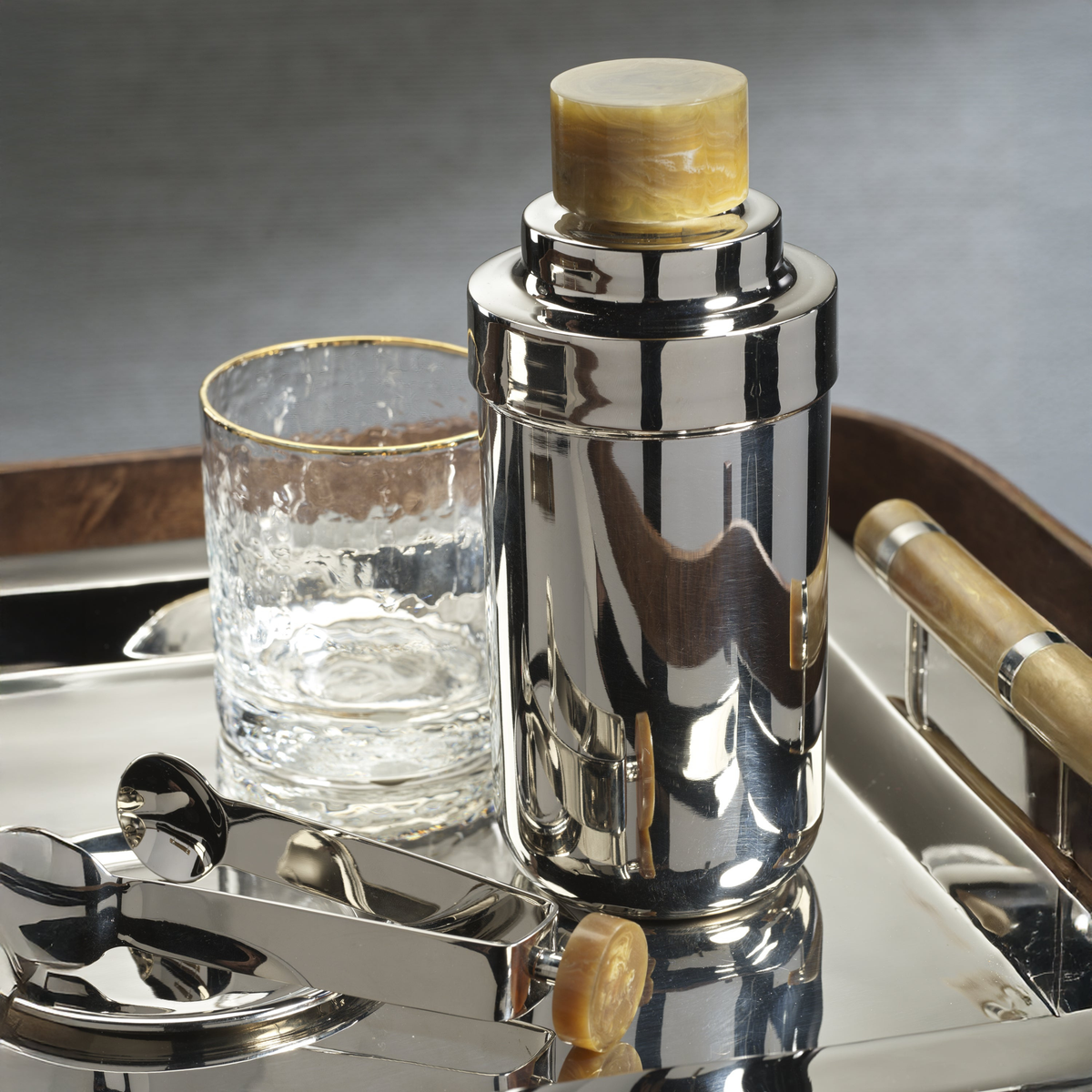 Spiga Cocktail Shaker - Nickel with Amber Accent