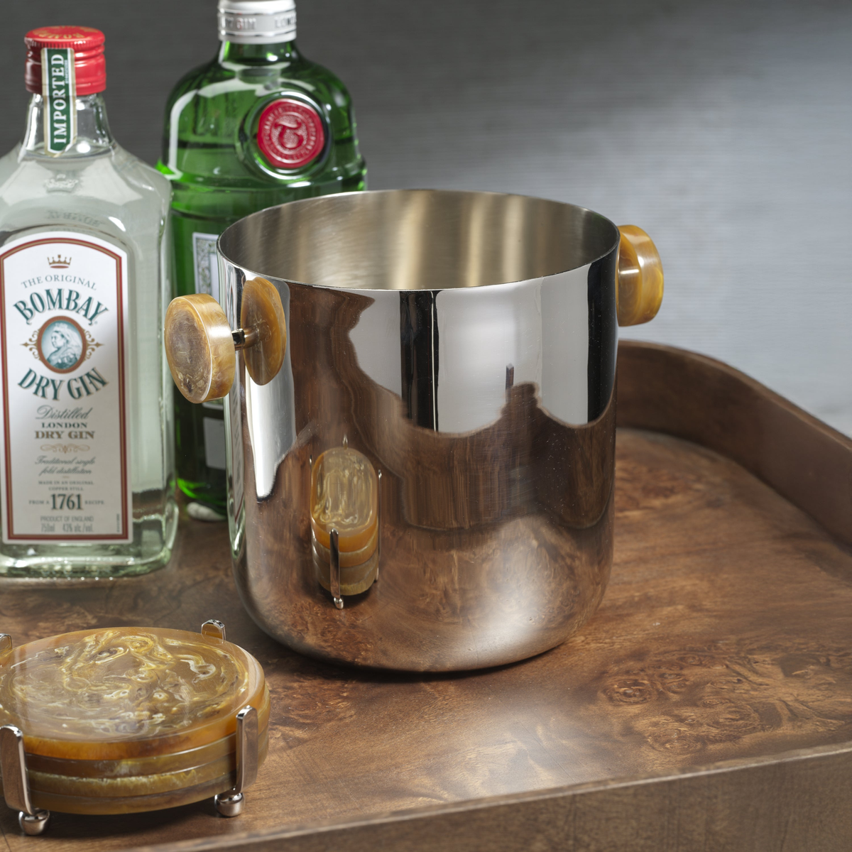 Spiga Ice Bucket - Nickel with Amber Accent