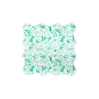Square Scalloped Placemat-Birds of Paradise- Green Set of 4