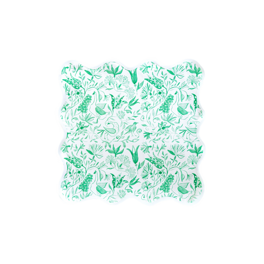 Square Scalloped Placemat-Birds of Paradise- Green Set of 4