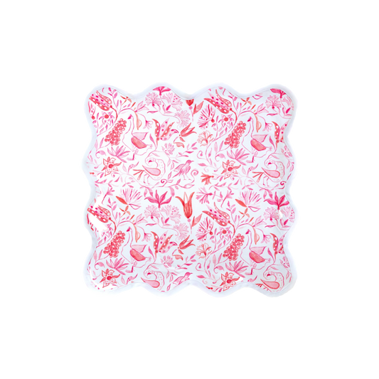 Square Scalloped Placemat-Birds of Paradise- Pink Set of 4