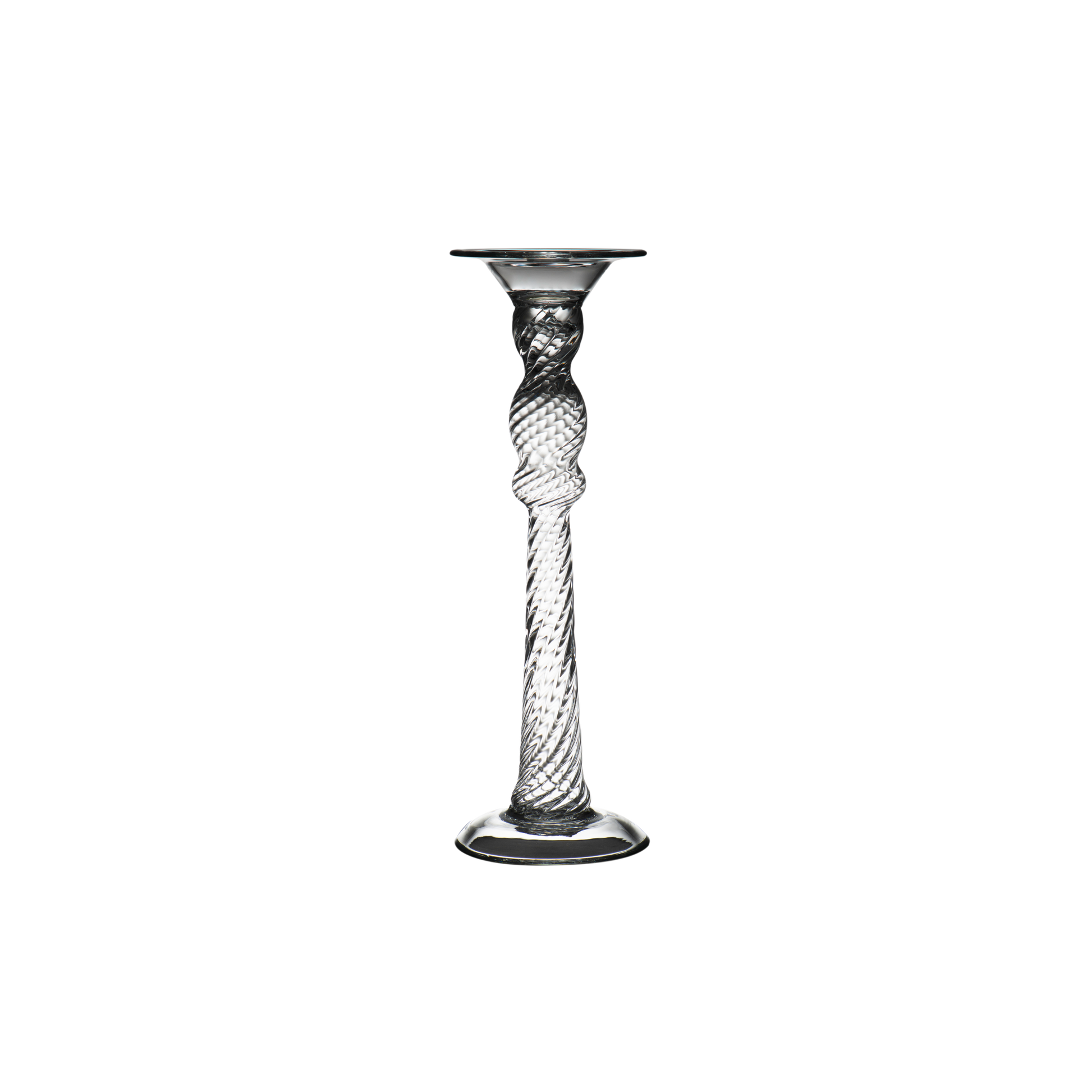 Large handmade glass candlestick by Abigails, mouth-blown in Poland with an 18th-century oil lamp design, adding classic elegance to any decor.