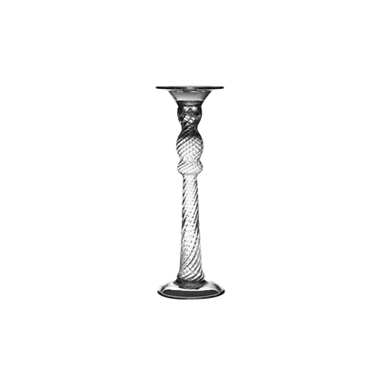 Large handmade glass candlestick by Abigails, mouth-blown in Poland with an 18th-century oil lamp design, adding classic elegance to any decor.