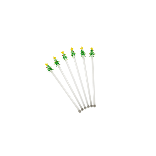 Festive set of 6 handblown glass stirrers in gift box, perfect for elevating holiday cocktails or gifting to a hostess.