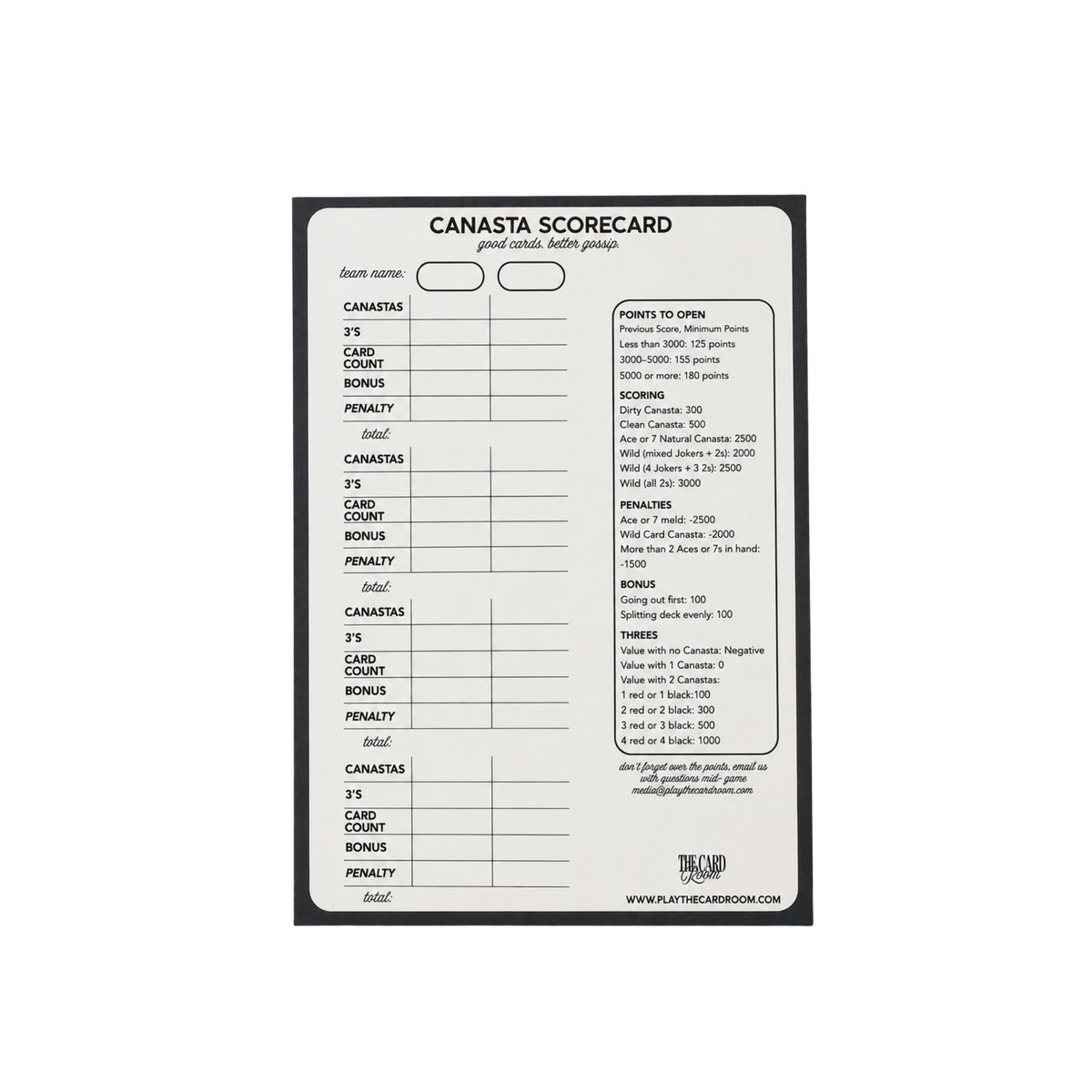 Classic Canasta Scorepad
