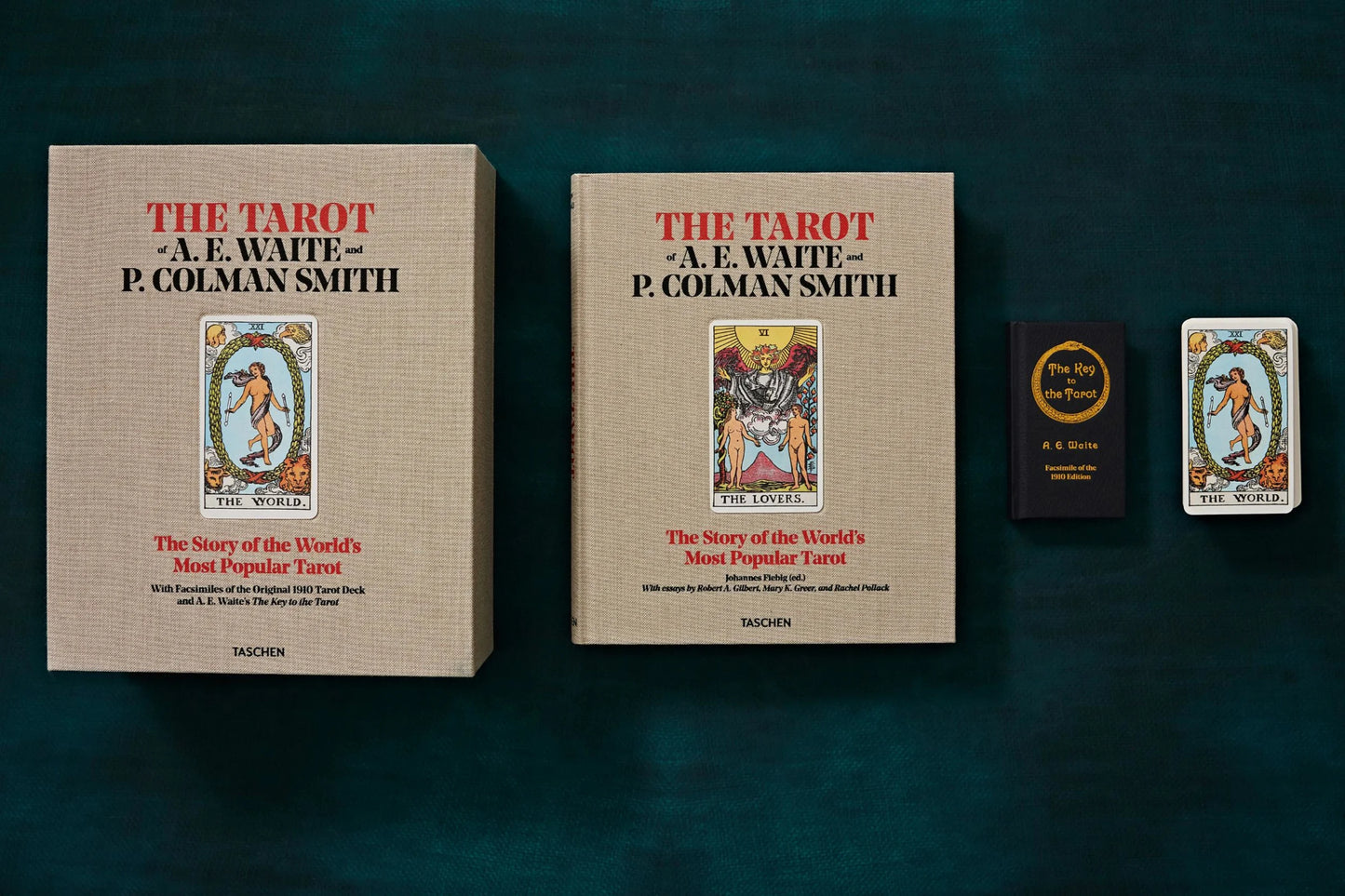 Explore the iconic Tarot deck created by Arthur E. Waite and Pamela Colman Smith with this hardcover kit. It includes a clamshell box containing 78 Tarot cards and facsimiles of the original 1910 edition and A. E. Waite’s "Key to the Tarot." Accompanied by over 800 images and texts by Johannes Fiebig, this collection offers a deep dive into the history and significance of this influential deck. Perfect for Tarot enthusiasts and collectors.