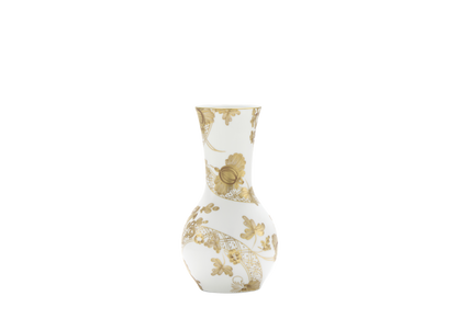 Tulipano porcelain vase with Aurum decoration in pure gold from the Oriente Italiano Gold collection. This vase showcases exquisite Italian craftsmanship, featuring a hand-painted floral motif in pure gold on white porcelain, creating an elegant collector's piece.