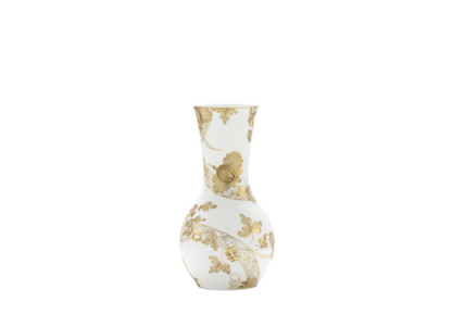 Tulipano porcelain vase with Aurum decoration in pure gold from the Oriente Italiano Gold collection. This vase showcases exquisite Italian craftsmanship, featuring a hand-painted floral motif in pure gold on white porcelain, creating an elegant collector's piece.