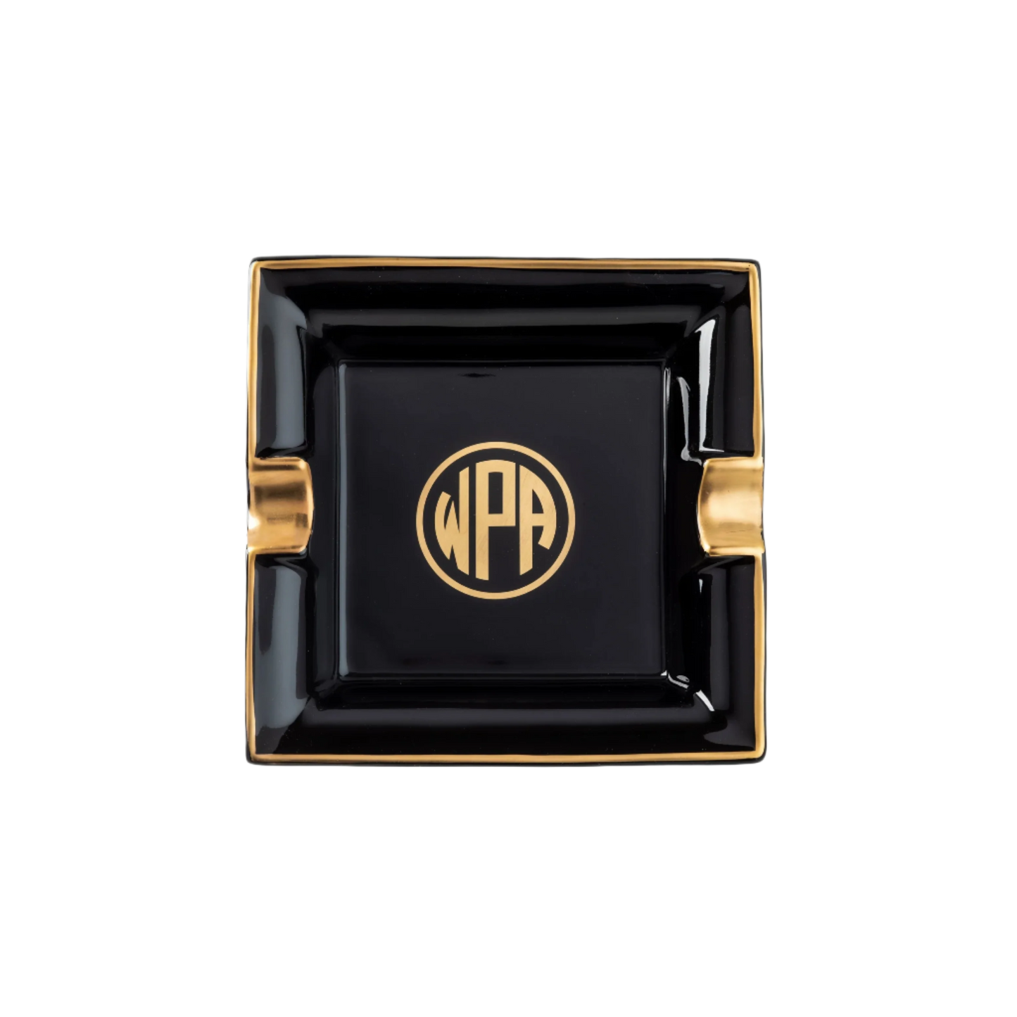 Ultra-White Signature Gold Giftware With Monogram - Solid Black Ash Tray