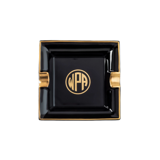Ultra-White Signature Gold Giftware With Monogram - Solid Black Ash Tray