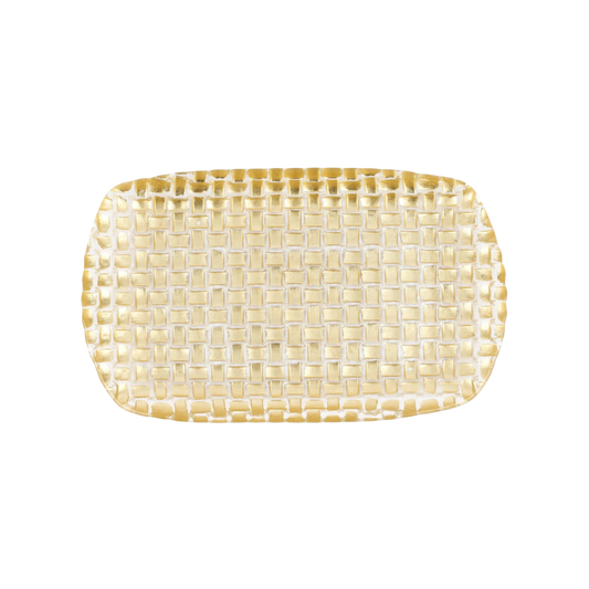 Rufolo Glass Gold Basketweave Rectangular Tray