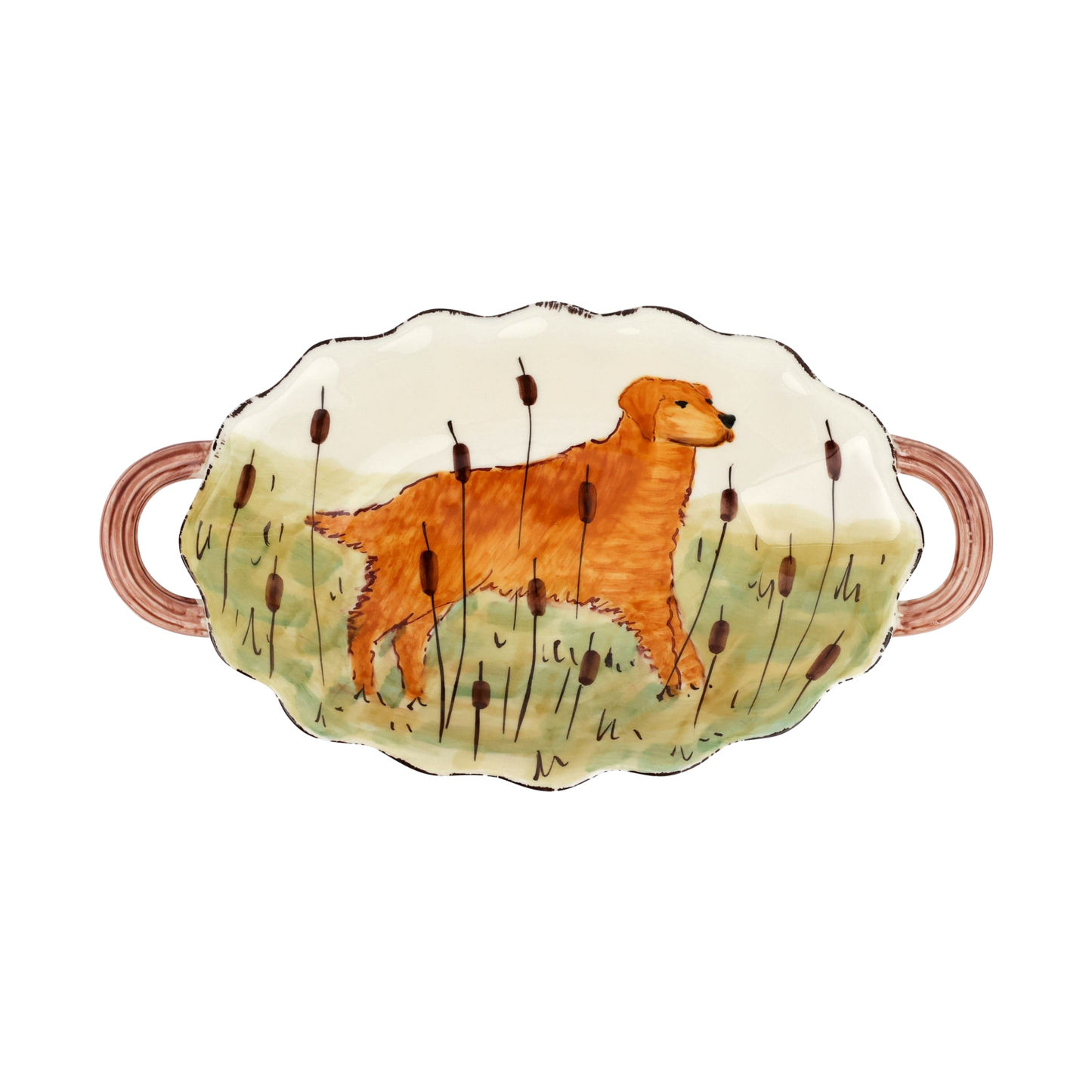 Wildlife Hunting Dog Handled Oval Bowl