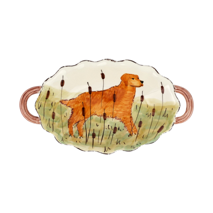 Wildlife Hunting Dog Handled Oval Bowl