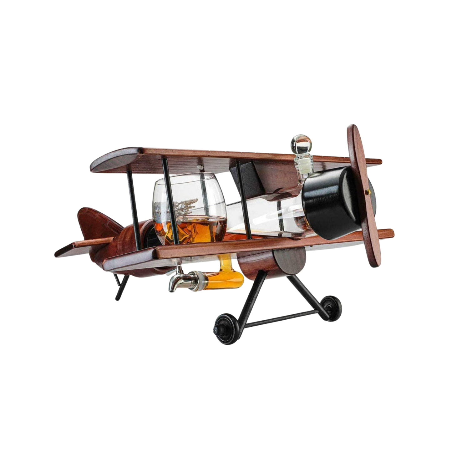 Whiskey Decanter Airplane Set and 2 Airplane Glasses Antique