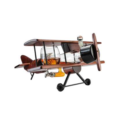 Whiskey Decanter Airplane Set and 2 Airplane Glasses Antique