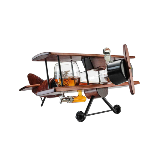 Whiskey Decanter Airplane Set and 2 Airplane Glasses Antique