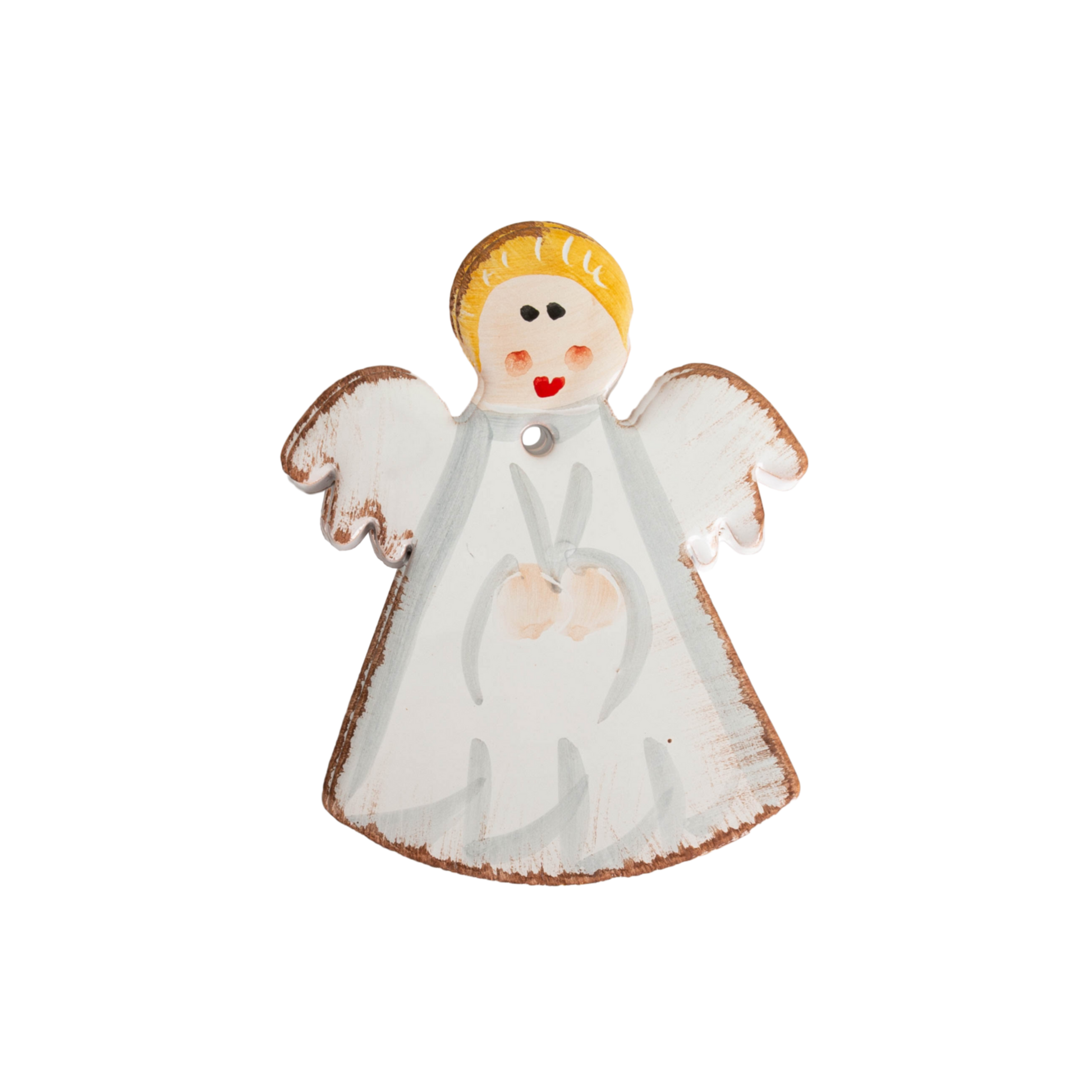 White Angel Bread Warmer made of natural terracotta, hand-crafted in Italy to keep bread and buns warm; angel shape for a stylish addition to any bread basket.