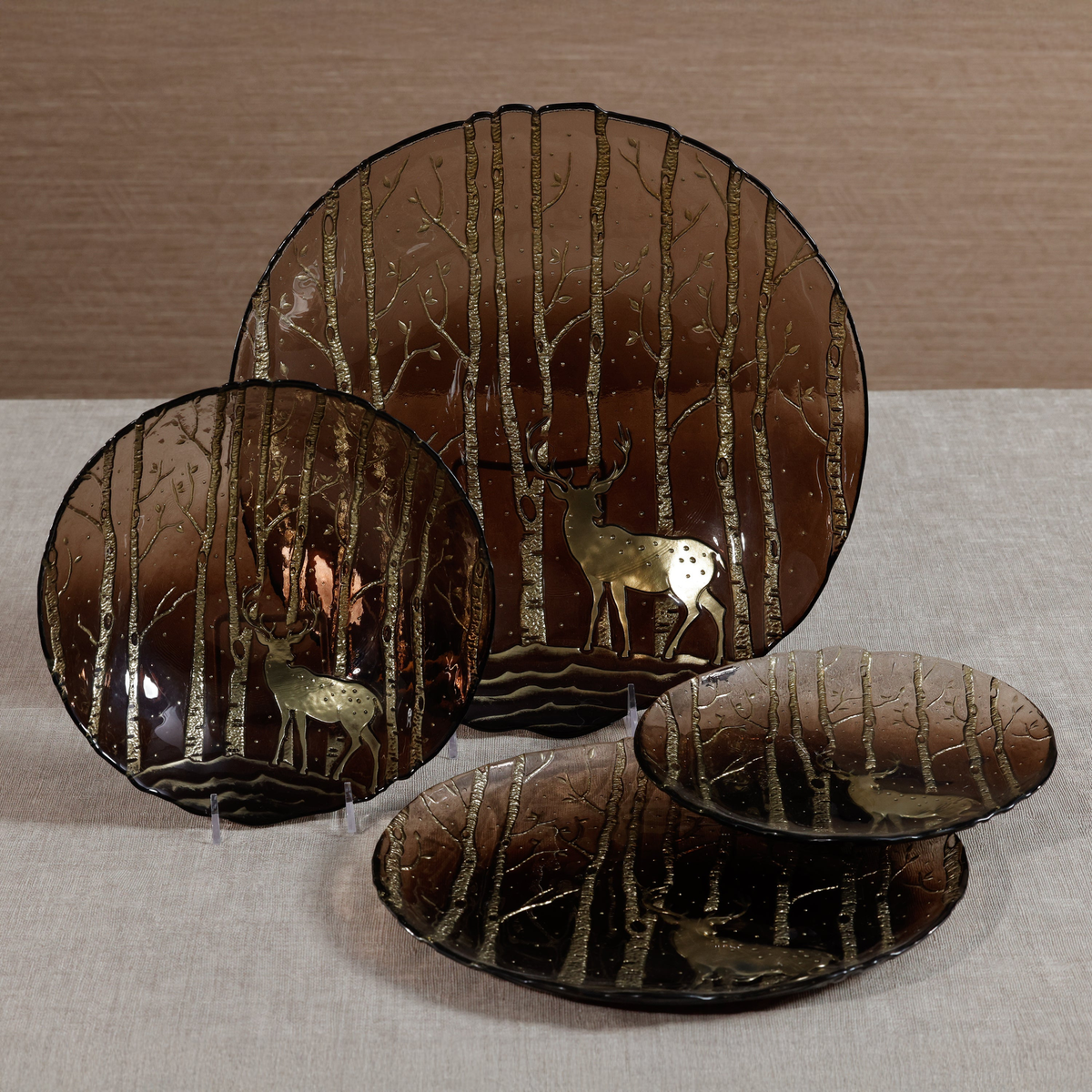 Wilderness Tableware Serving Bowl - Taupe and Gold