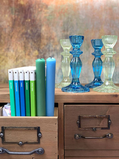 Blue Glass Candlestick Holder