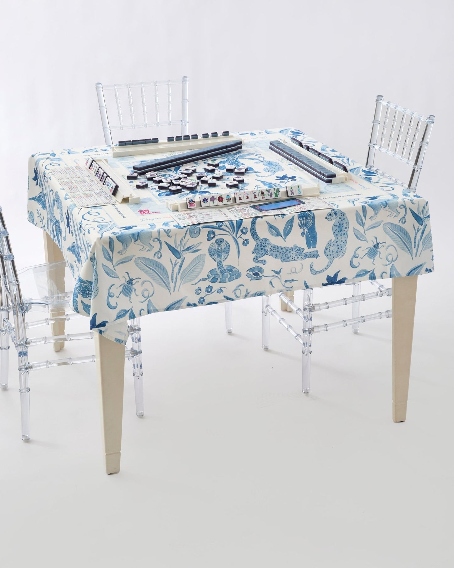 Amazon Blue Instructional Mahjong Tablecloth - Hosted by Kelly Gaudreau