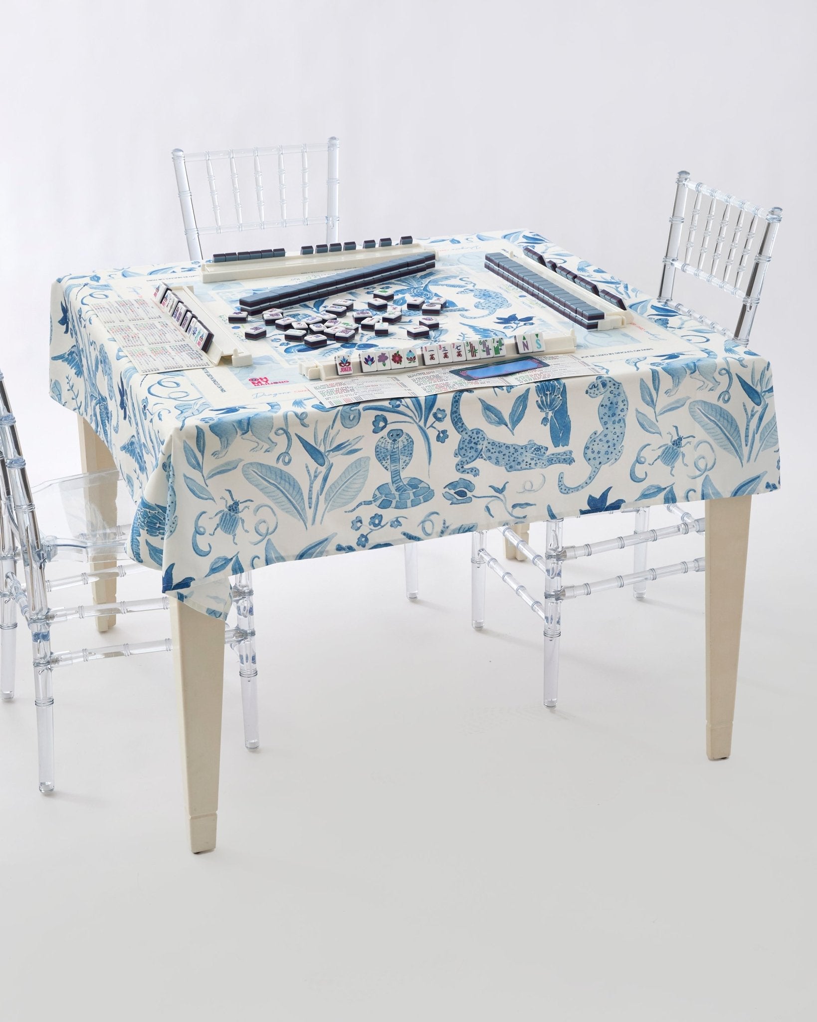 Amazon Blue Instructional Mahjong Tablecloth - Hosted by Kelly Gaudreau