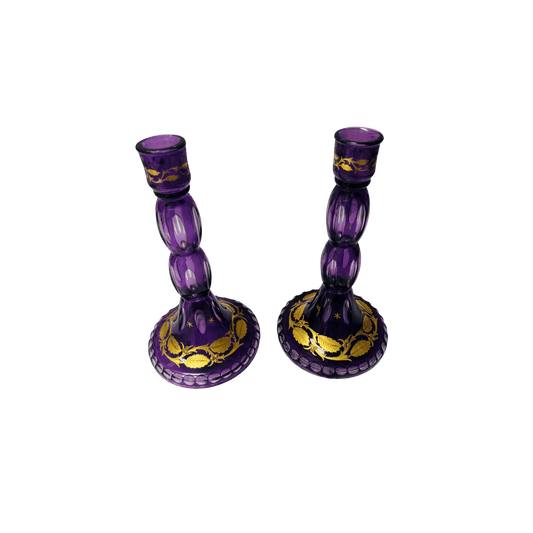 Antique Amethyst Candlesticks with Gold Accents - Set of 2 - Hosted by Kelly Gaudreau