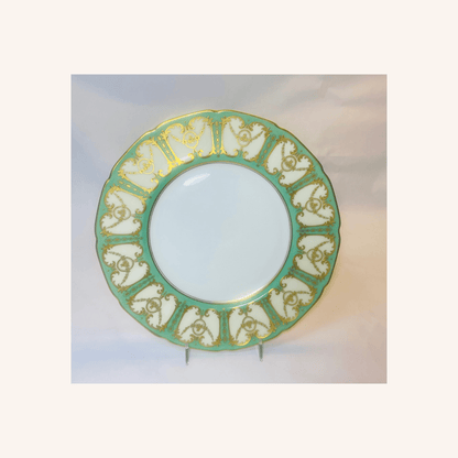 Antique Royal Doulton Green Gilded Dinner Plates Set of 12 - Hosted by Kelly Gaudreau