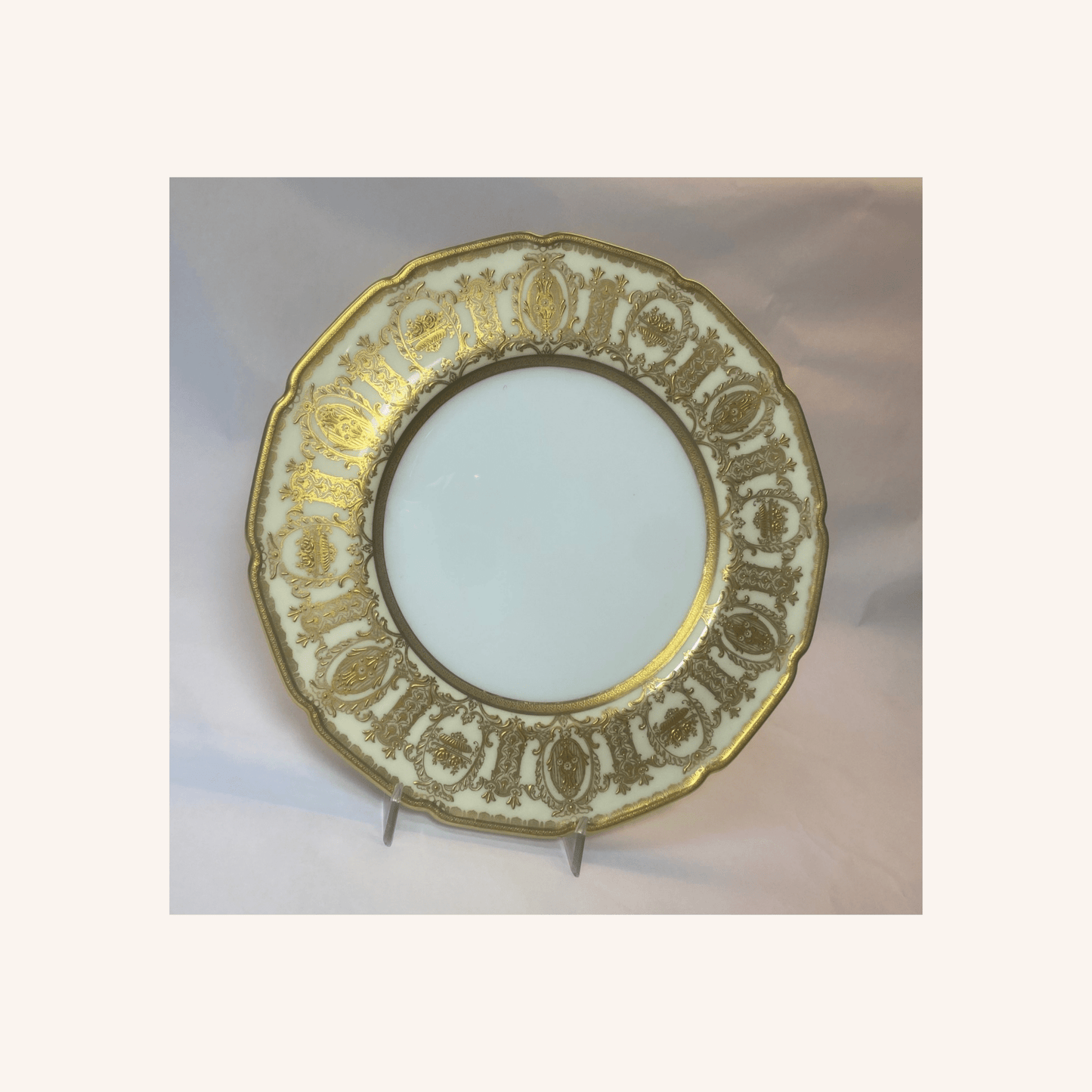 Antique Royal Doulton White & Heavy Gold Dinner Plates Set of 8 - Hosted by Kelly Gaudreau