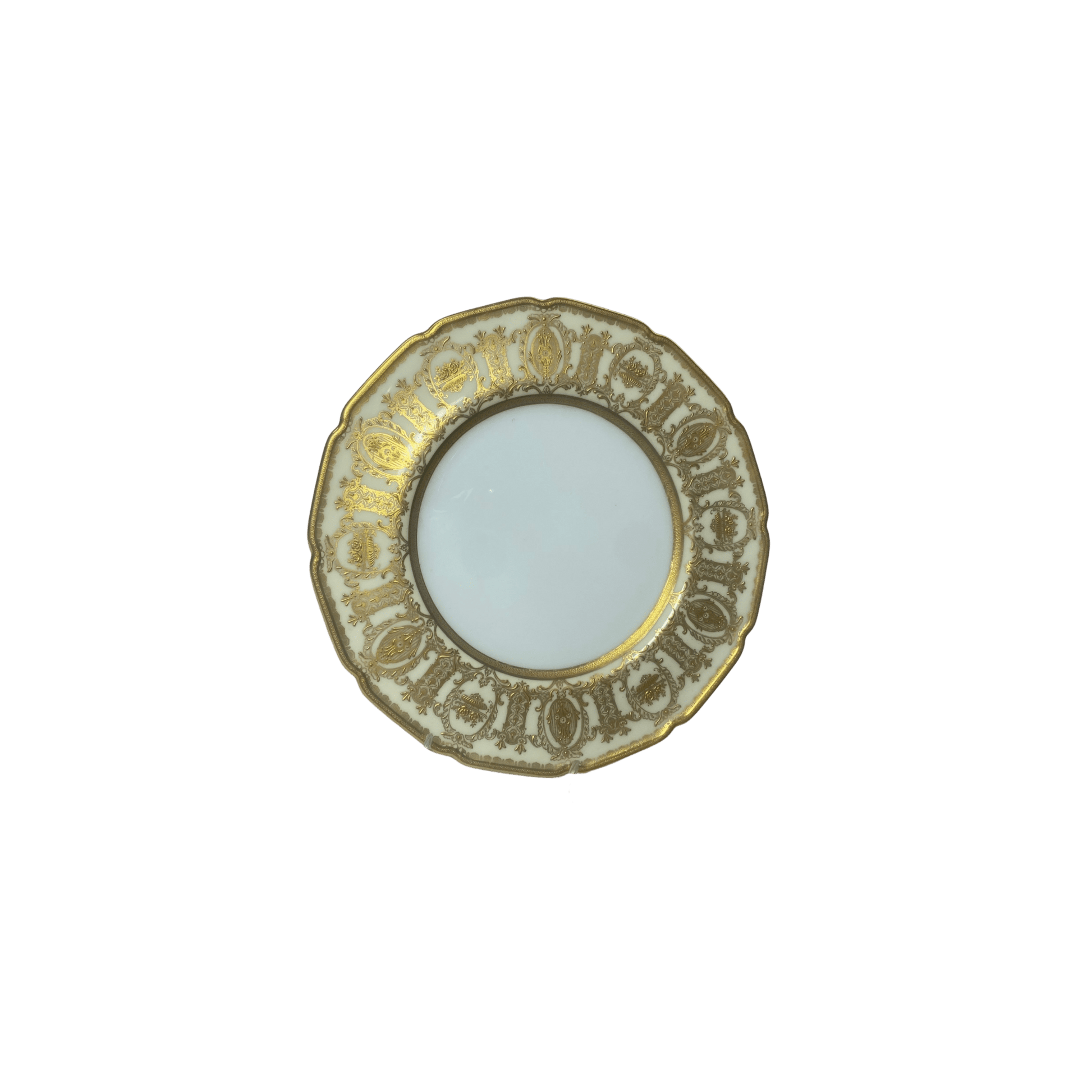 Antique Royal Doulton White & Heavy Gold Dinner Plates Set of 8 - Hosted by Kelly Gaudreau