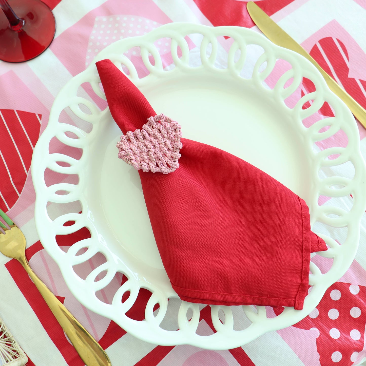 Heart Woven Napkin Ring: Red