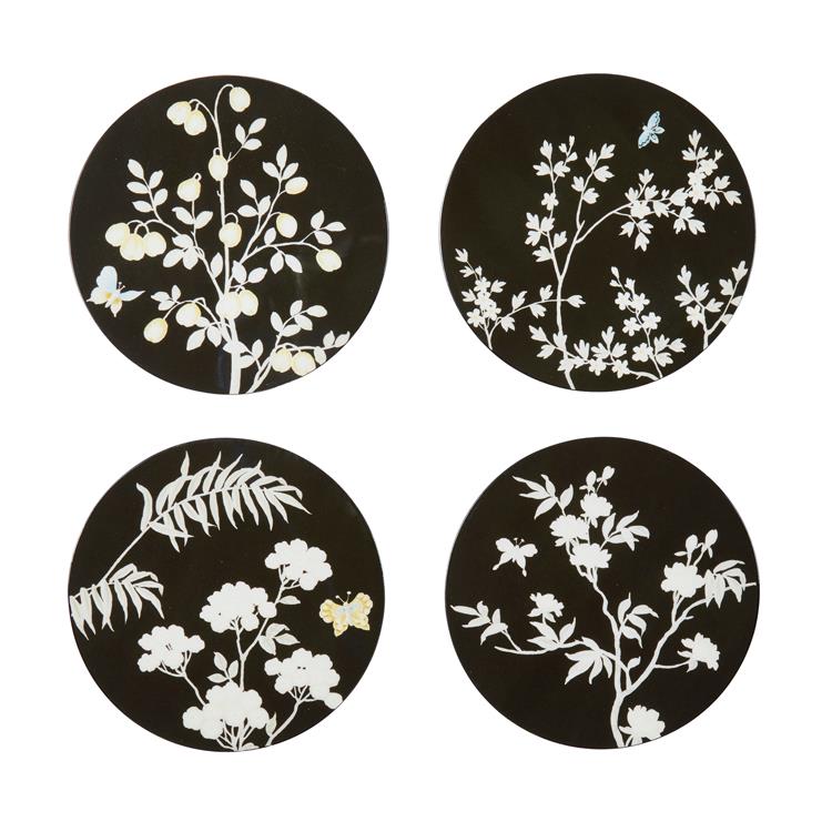 Black Chinoiserie Coasters - Set of 4