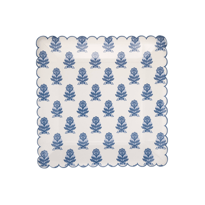 Blue Flower Block Print Plates - Pack of 8 - Hosted by Kelly Gaudreau