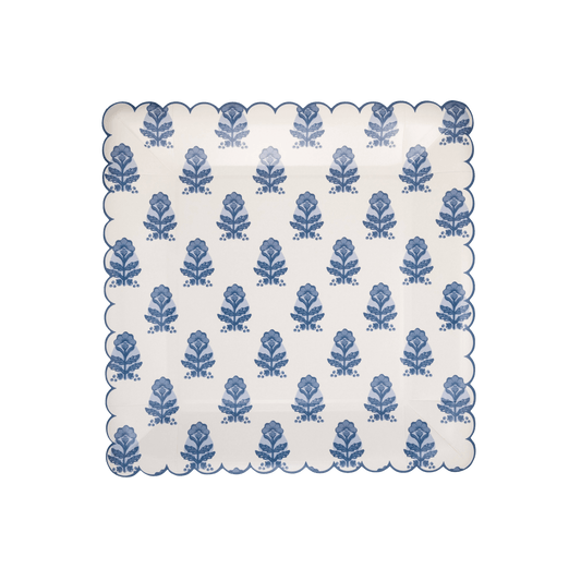 Blue Flower Block Print Plates - Pack of 8 - Hosted by Kelly Gaudreau