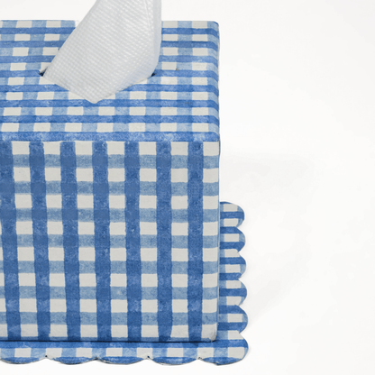 Blue Gingham Blockprint Tissue Box Cover - Hosted by Kelly Gaudreau