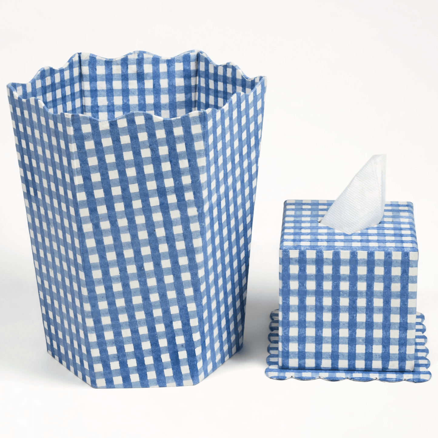 Blue Gingham Blockprint Waste/Storage Bin - Hosted by Kelly Gaudreau
