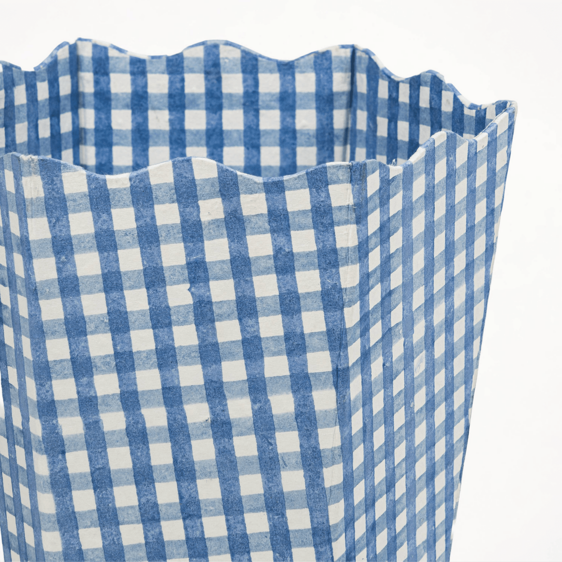 Blue Gingham Blockprint Waste/Storage Bin - Hosted by Kelly Gaudreau