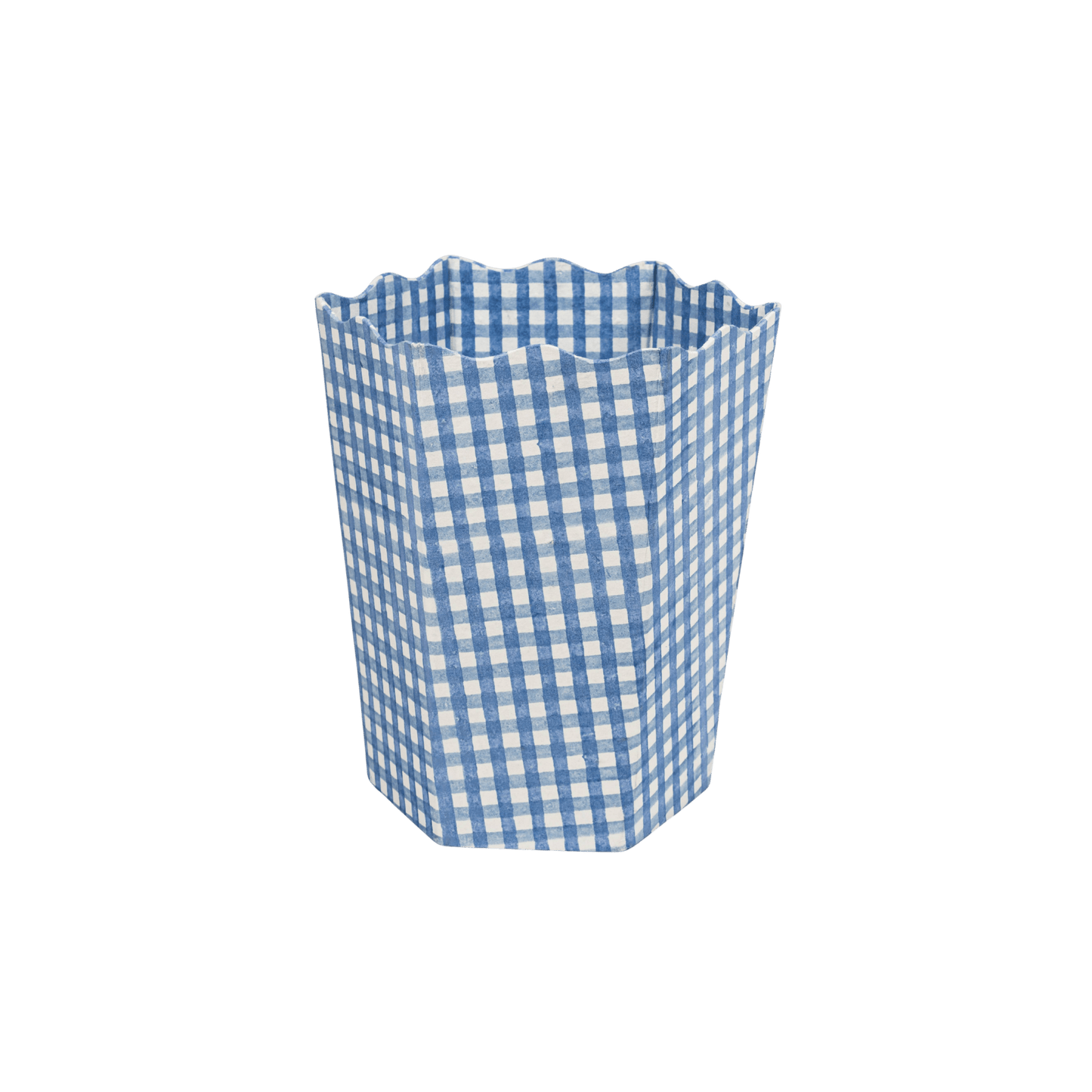 Blue Gingham Blockprint Waste/Storage Bin - Hosted by Kelly Gaudreau