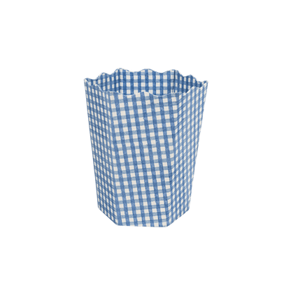 Blue Gingham Blockprint Waste/Storage Bin - Hosted by Kelly Gaudreau