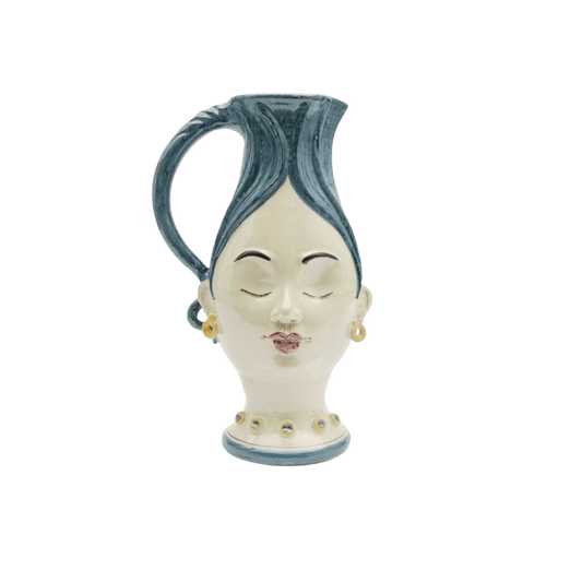 Blue Hair Hand - Painted Ceramic Jug - Hosted by Kelly Gaudreau