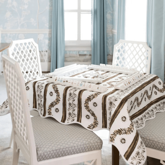 Boxwood Garden Scalloped Square Table Topper - Espresso - Hosted by Kelly Gaudreau